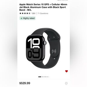 APPLE WATCH Series 10 GPS+Cellular 46mm M/L Jet Blk Aluminum Case Blk Sport Band